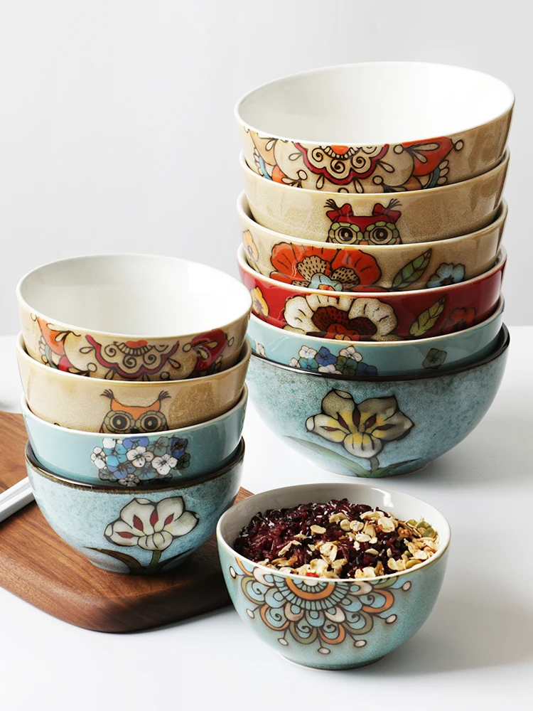 

4.5 inch Japanese style hand-painted ceramic noodle rice bowl
