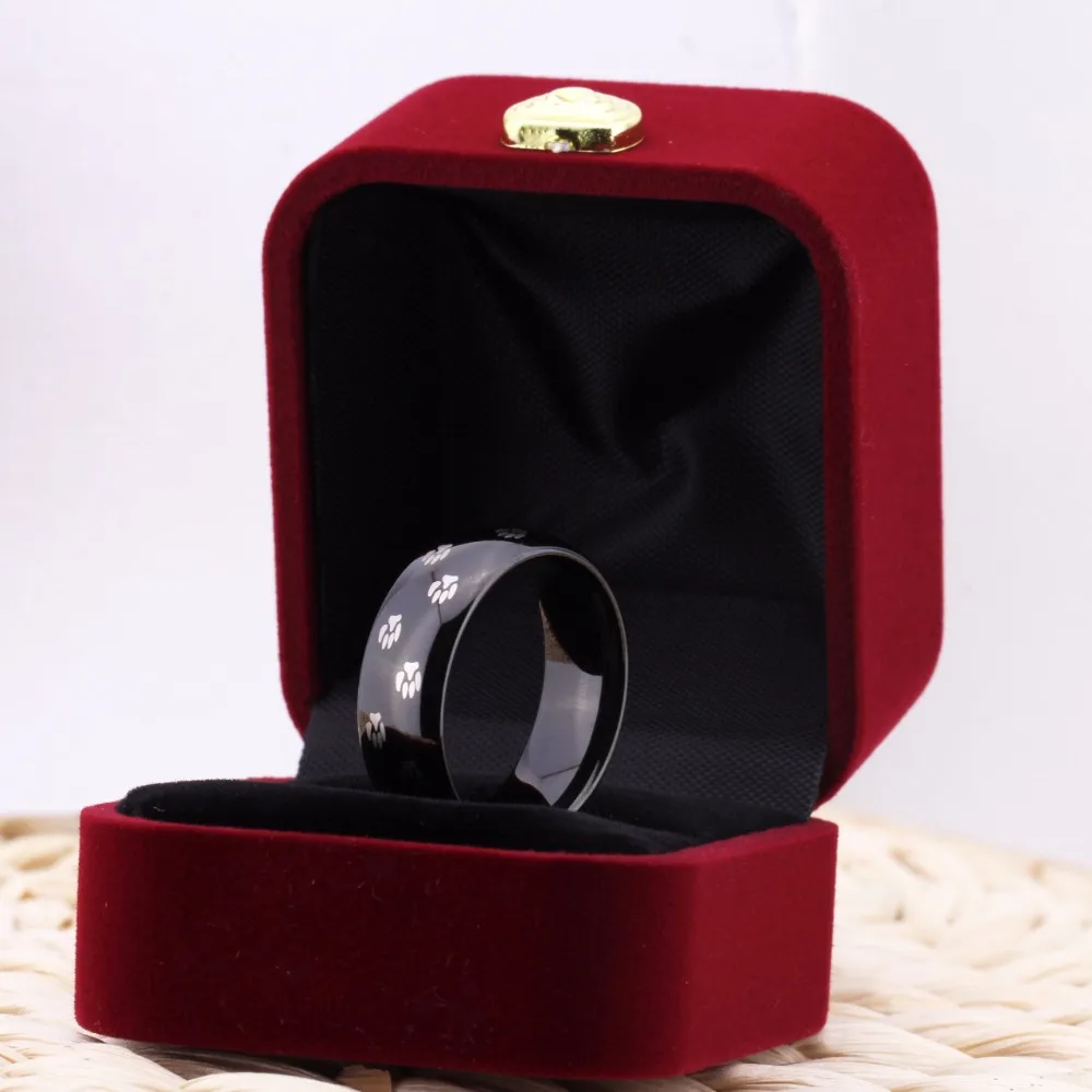 New Fashion Jewelry Tungsten Ring for Women Men 8mm Black Color Classic Wedding Jewelry Dog Prints Design Animal Pet Paw Ring