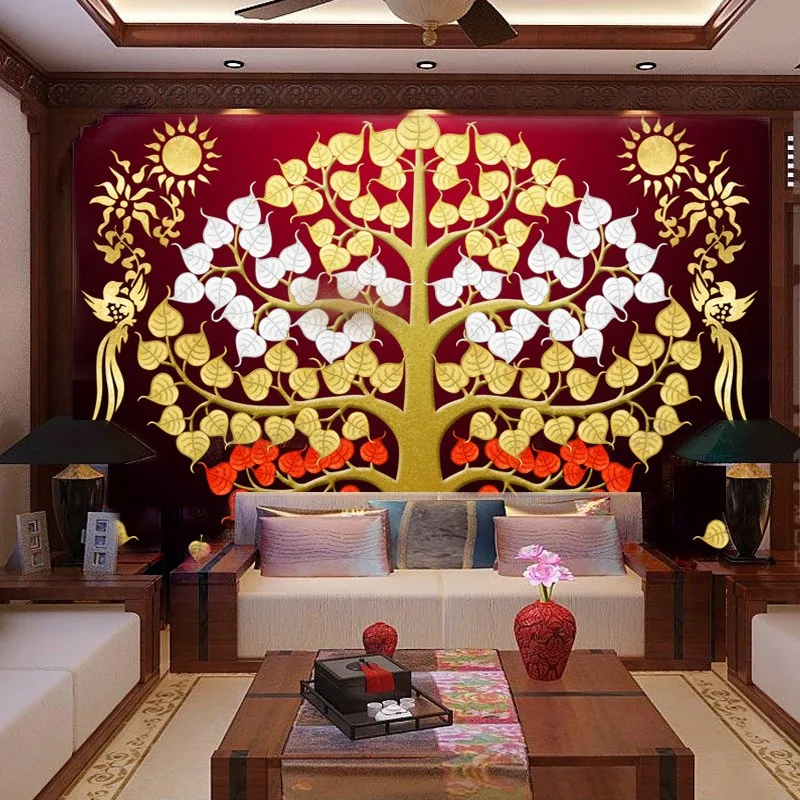 Custom-Wallpaper-Murals-Art-Wall-Painting-Southeast-Asia-Thailand-Style-Mural-Auspicious-Tree-Living-Room-Sofa