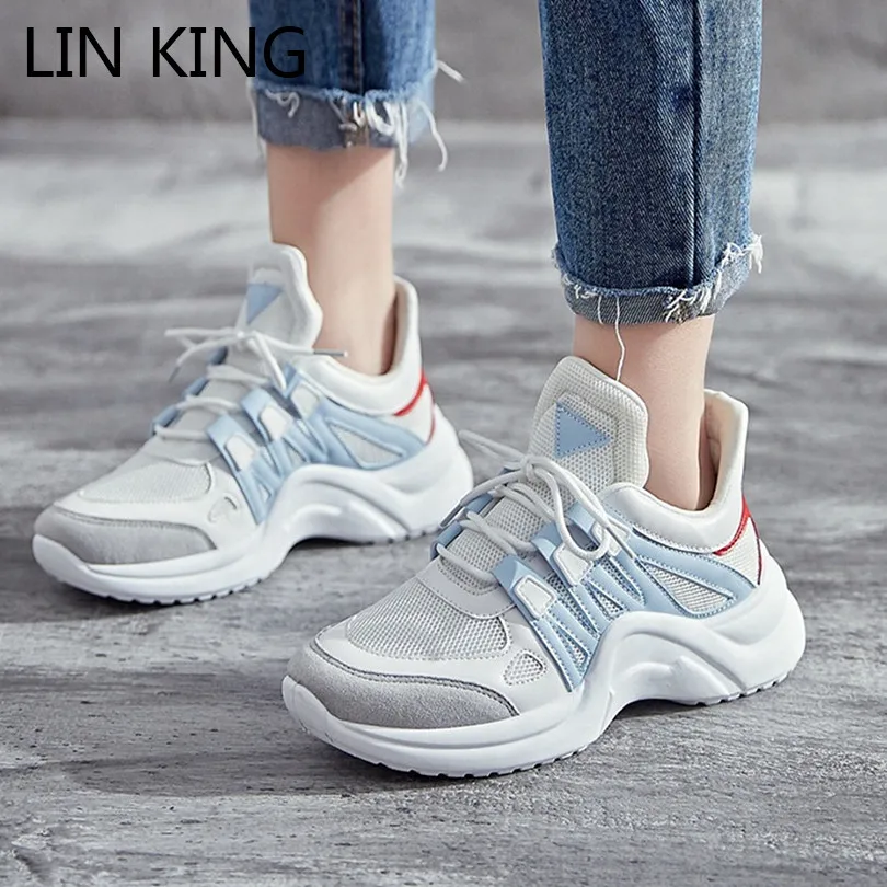 

LIN KING Plus Size 43 Brand Spring Breathable Women Casual Shoes Female Fashion Outdoor Sneakers Lace Up Shoes Leisure Footwears