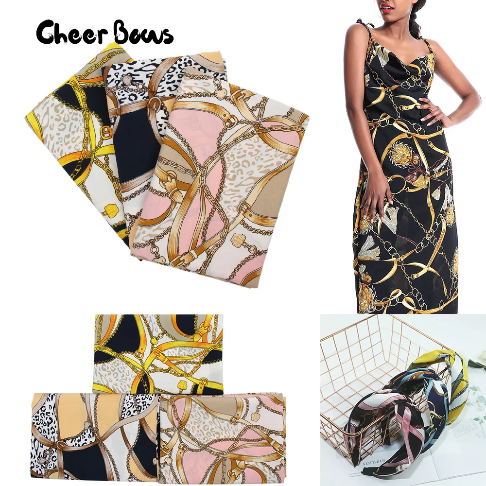 

45*150CM Chiffon Fabrics Elegant Gold Chain Fabric Soft Touch DIY Champagne Shawl Party Dress Decor Patchwork Sewing Materials