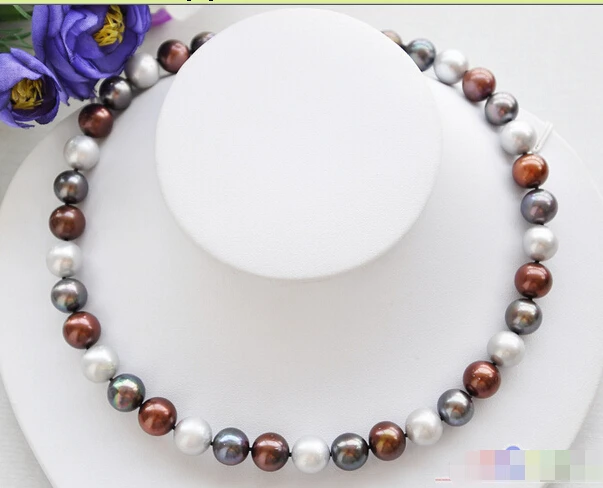 

Free shipping@@@@@ P4460 AA++ 17" 12mm ROUND black coffee gray Freshwater PEARL NECKLACE