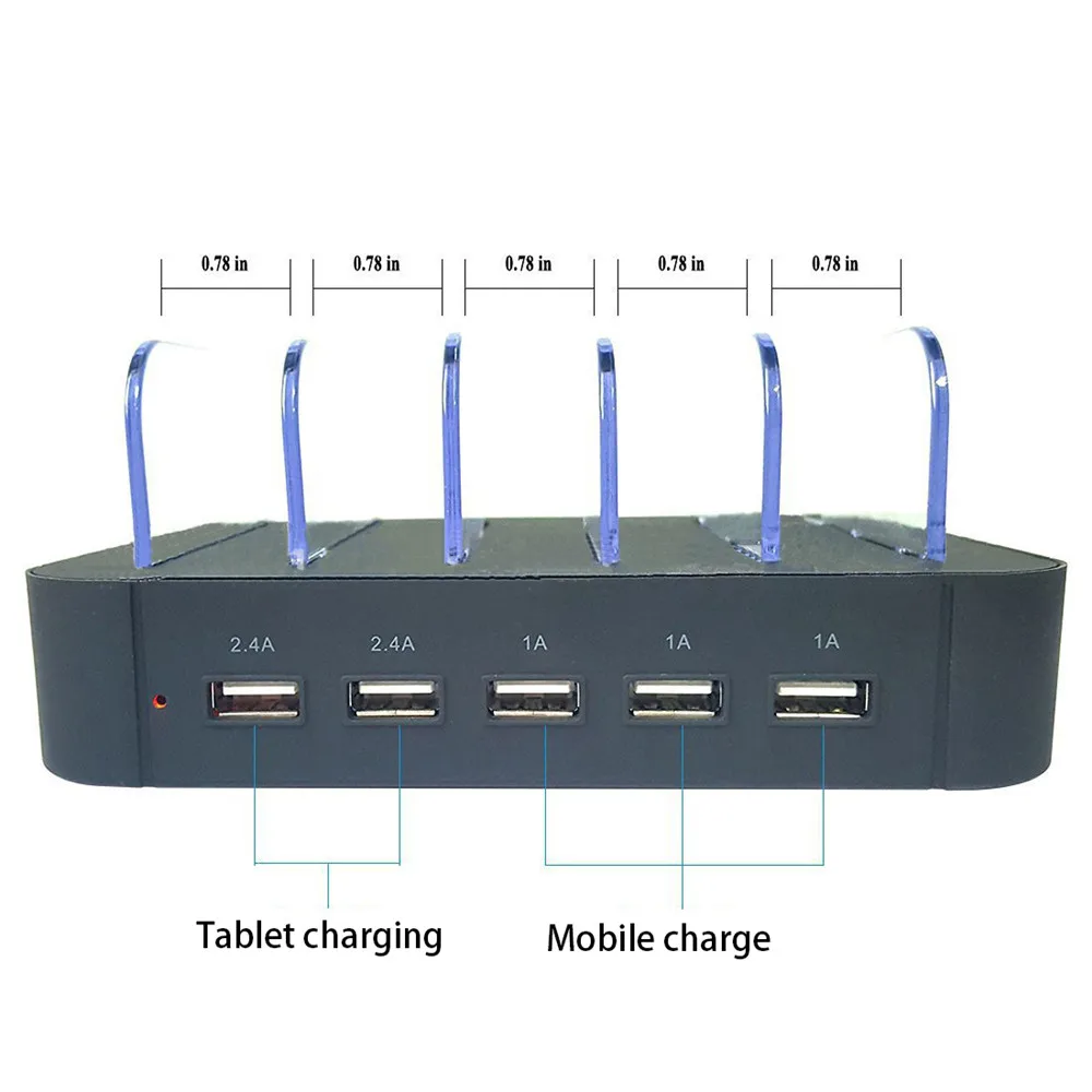 Многофункциональный 5 портов USB hub-разветвитель Настольный Органайзер держатель 5 в 2.4A 1A Быстрая зарядка база подставка US Plug черный