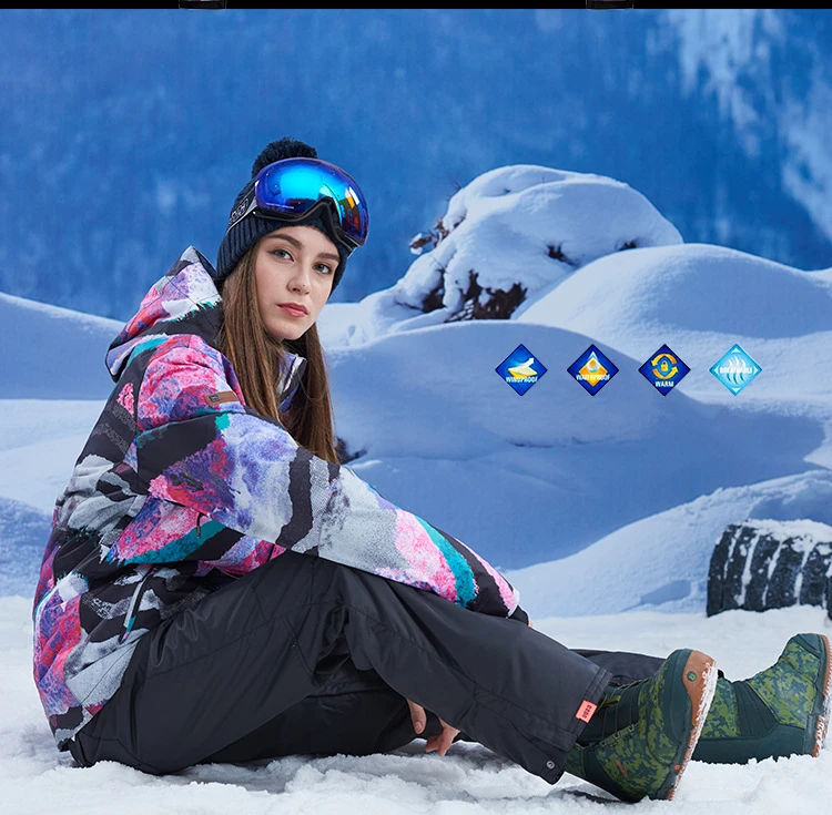 Gsou Снежная брендовая лыжная куртка женская ветрозащитная водонепроницаемая куртка для сноуборда теплая уличная спортивная куртка пуховый костюм большой размер