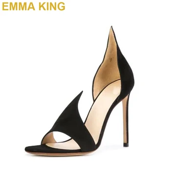 

Fashion Black Suede Women Sandals Open Toe Summer High Heels Shoes Cut Design Stiletto Sandals Woman 2019