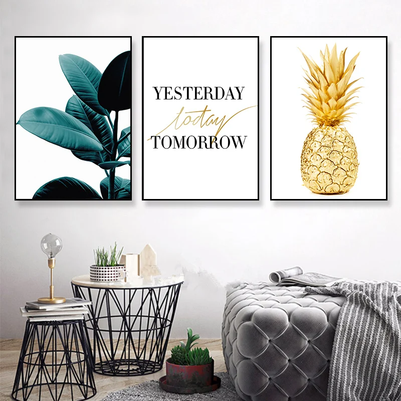 

Golden Pineapple Nordic Style Wall Art Canvas Motivational Home Decor Kids Room room Painting posters canvas painting K160