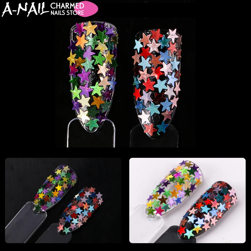 

12jars/set star shaped holo Nail Sequins Multicolor Acrylic Confetti Rainbow Paillette laser Nail Flakes 3D Nail art Decoration