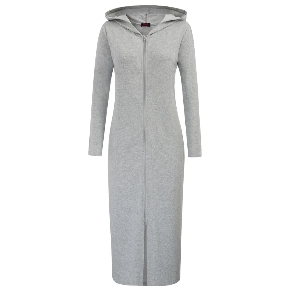 Zexxxy Модные женские длинные на молнии спереди длинные толстовки с капюшоном халат - Цвет: Gray