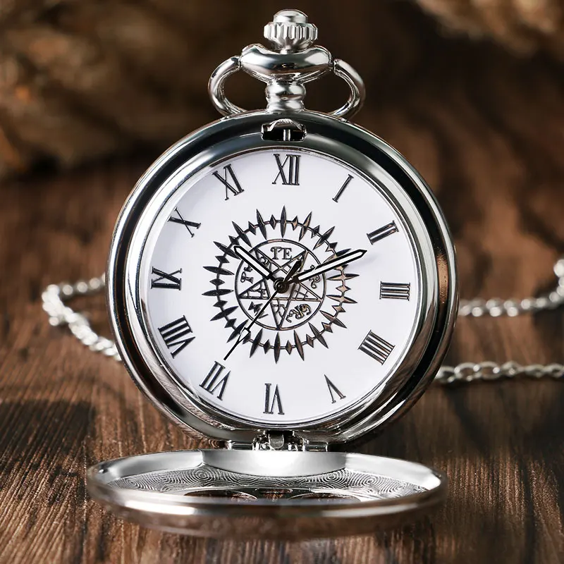Popular Anime Black Butler Kuroshitsuji Cosplay Sebastian Ciel Luxury Silver Necklace Chain Pocket Watch Unisex Valentine Gifts 2018 (4)