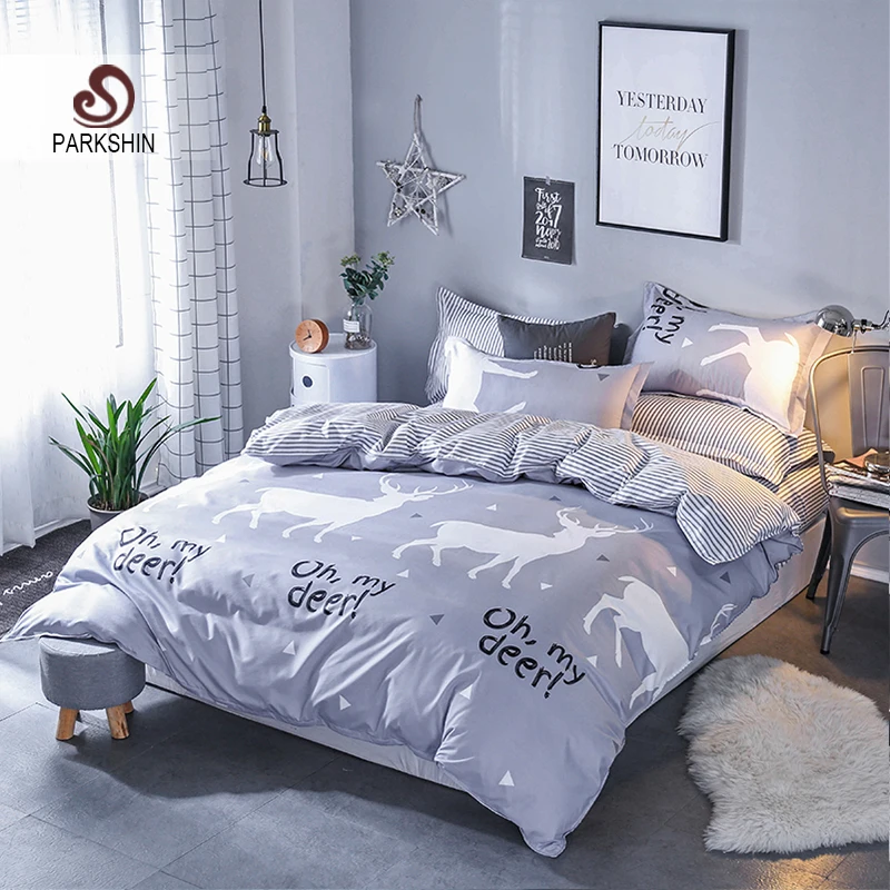 

ParkShin 2019 Fashion Deers Bedding Set Double Bedspread Duvet Cover Set Flat Sheet Queen King Bed Linen Set Decor Home Textile