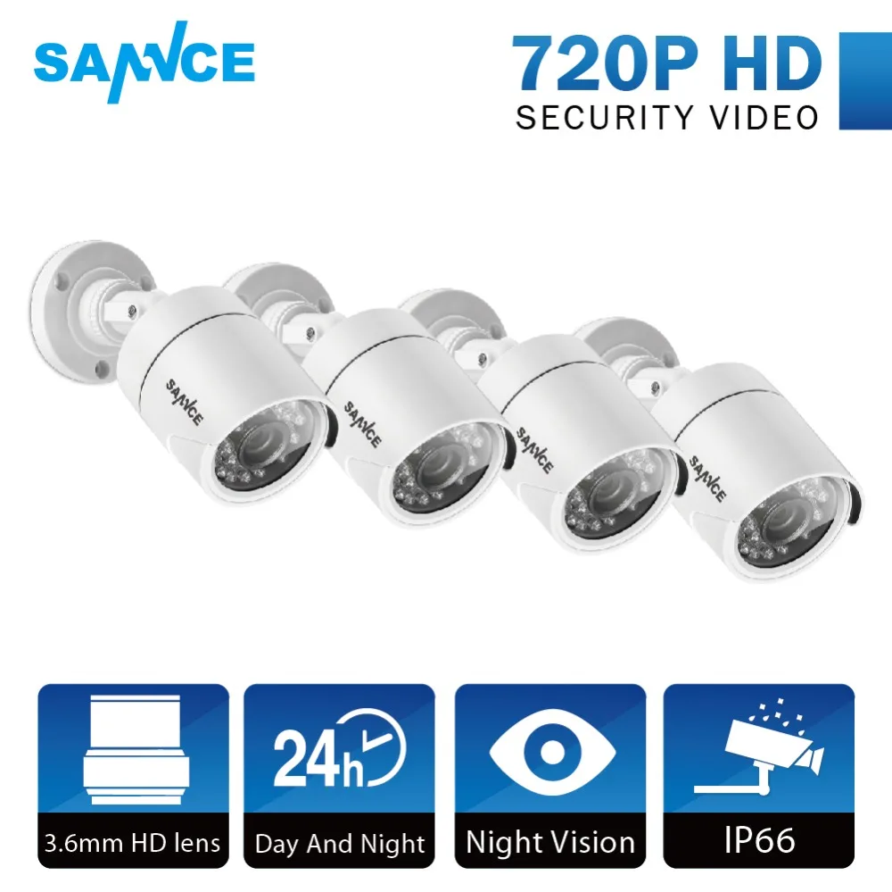 

SANNCE TVI 720P 4PCS 3.6MM Bullet CCTV Camera Kit 1.0MP IP66 Waterproof IR-Cut Night Vision Camera For Surveillance System Kit