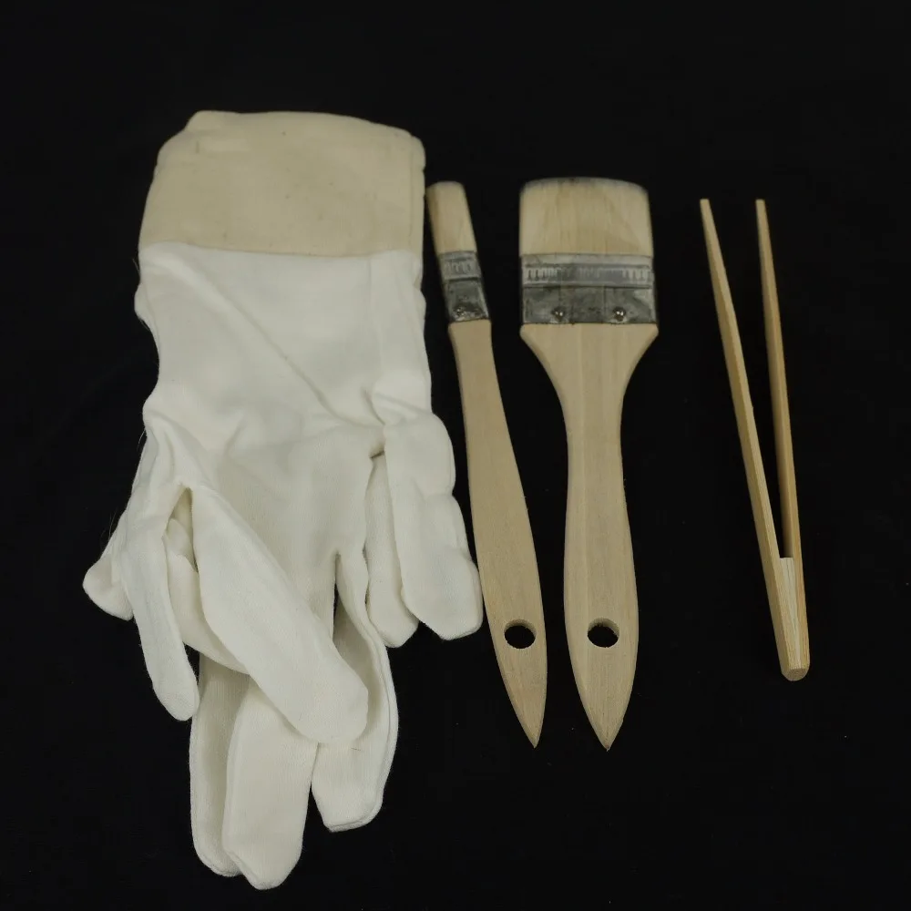 wool brush and cotton gloves and clip for gilding leaf 4 pieces per set