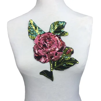 

2pc Sew On Rose Flower Sequin Patch Flowers Applique Beaded Patches For Clothing Bag Appliques Parches Bordados 24x15cm AC1249
