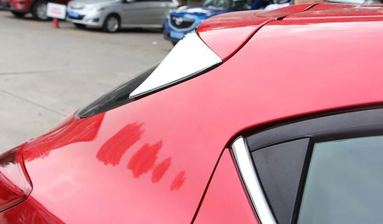 Для Mazda 3 Axela хэтчбек- АБС хромированное покрытия, для заднего стекла спойлер сторона крыло, Крышка отделкой конические гарнир стайлинга автомобилей 2 шт. комплект