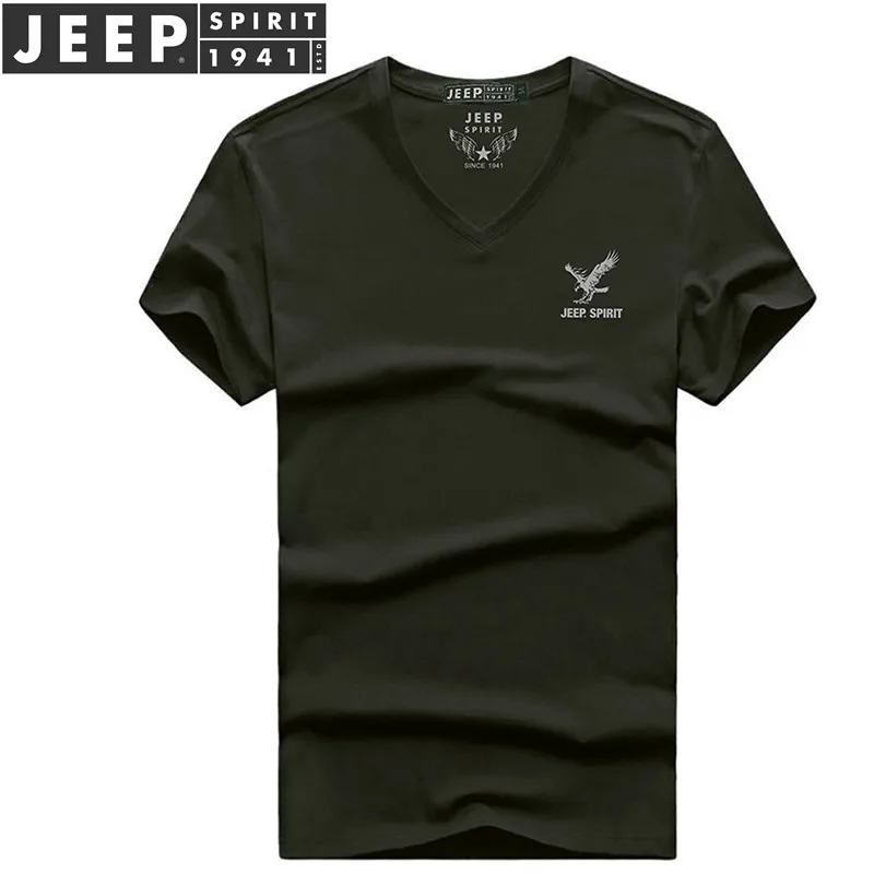 

JEEP SPIRIT Brand t shirt Men's T-shirts Solid V-Neck Cotton T-shirts t shirt Men XXXL Casual Loose tee shirt homme tshirt 2019