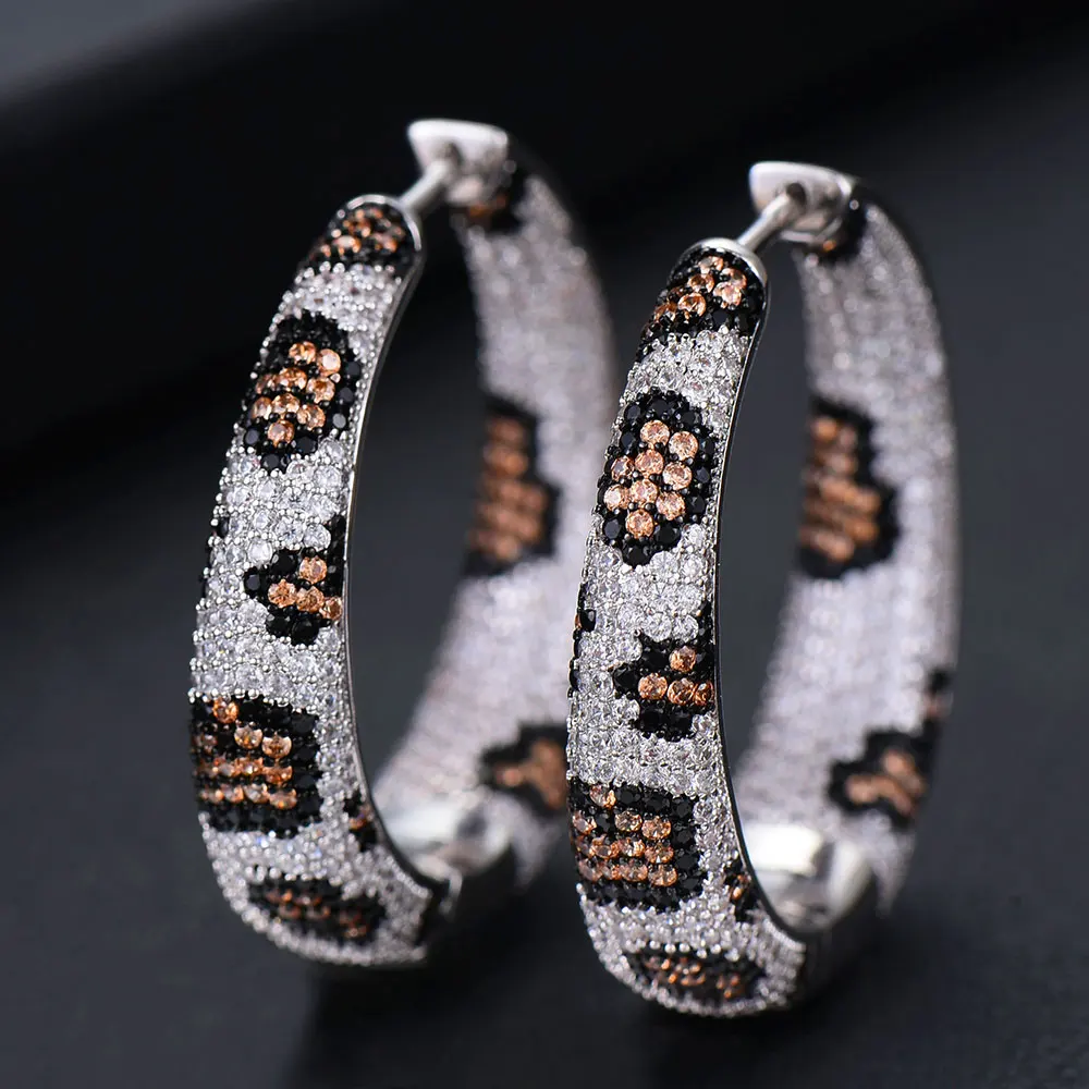 GODKI Роскошные леопардовые массивные большие серьги-кольца для женщин Свадебные с кубическим цирконом CZ Дубай Свадебные Круглые круглые серьги-кольца