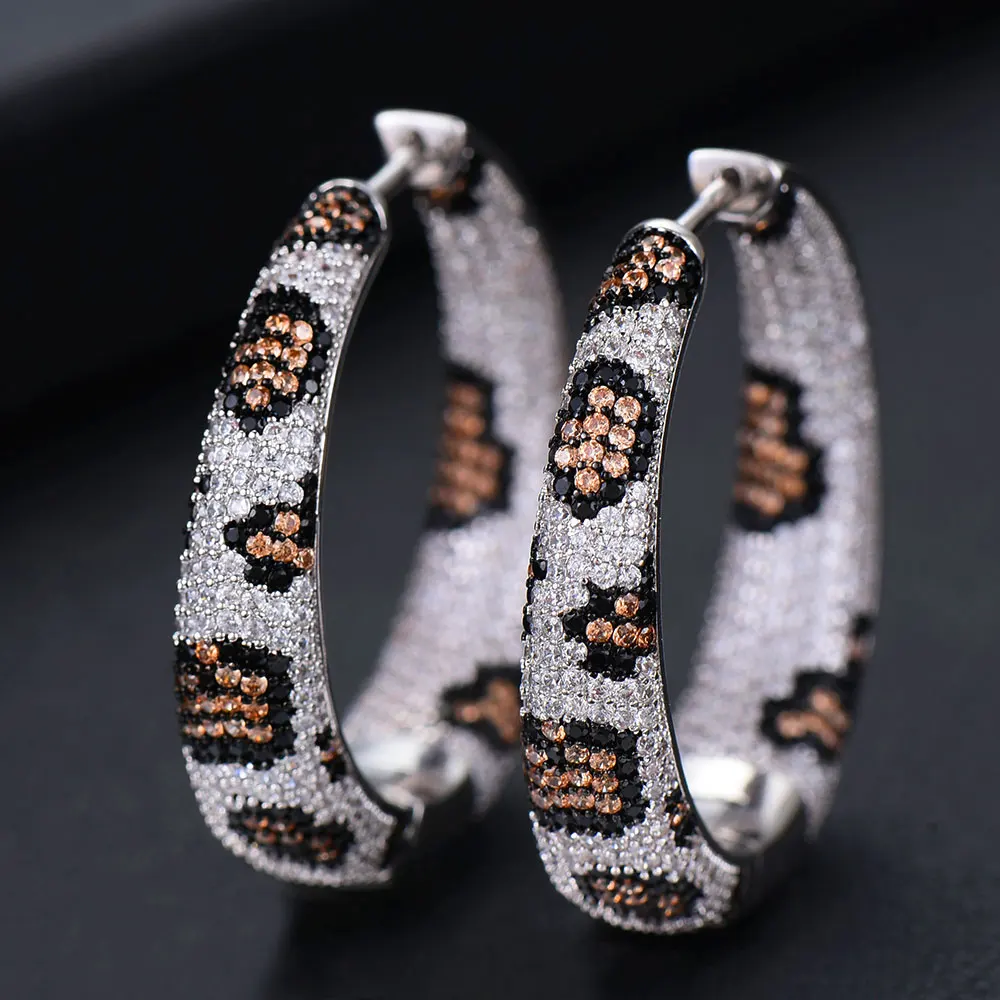 

GODKI Luxury Leopard Statement Big Hoop Earrings For Women Wedding Cubic Zircon CZ DUBAI Bridal Round Circle Hoop Earring 2019