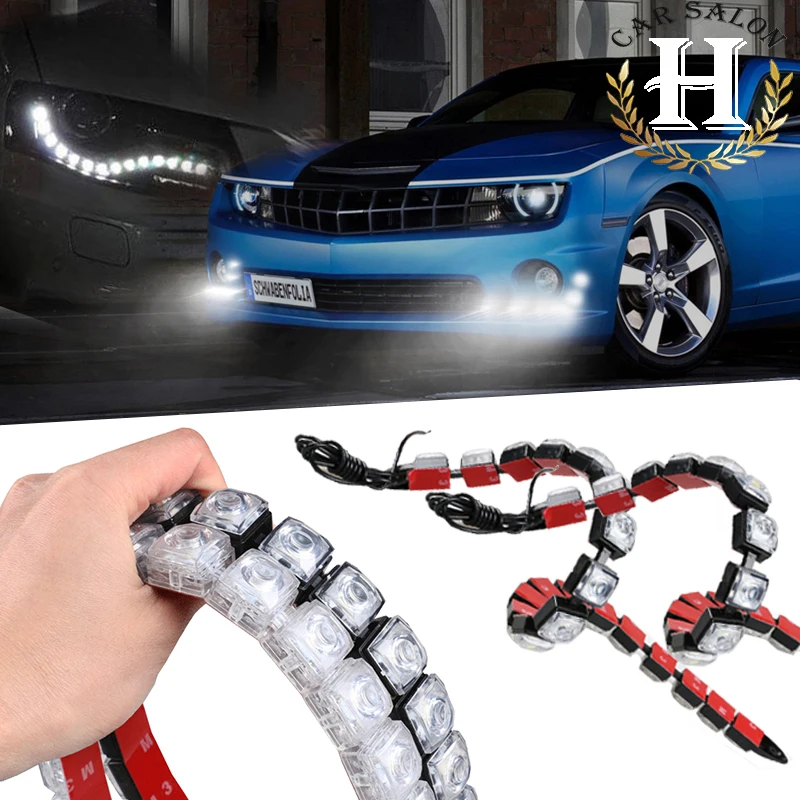 2X 12V 24V Universal High Power 12W Bendable 12 LED Waterproof Flexible DRL Daytime Running Light Fog Warning Lamp