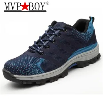 

MVP BOY Spring Summer Work Shoes Men Fashion Mesh Breathable Steel Toe Casual Ankle Boots Labor Insurance Men's Safety Sneakers