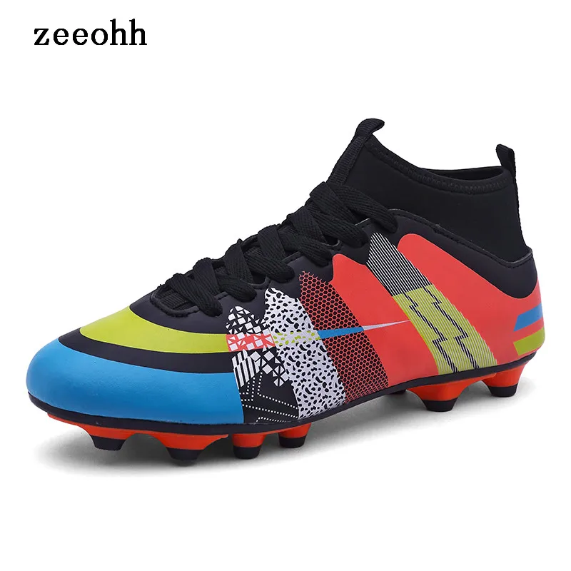 

High-top Non-slip Long Spikes Soccer Shoes Colorful Soft Soles Fit Foot Sneakers Parent-child Outdoor Training Football Shoes