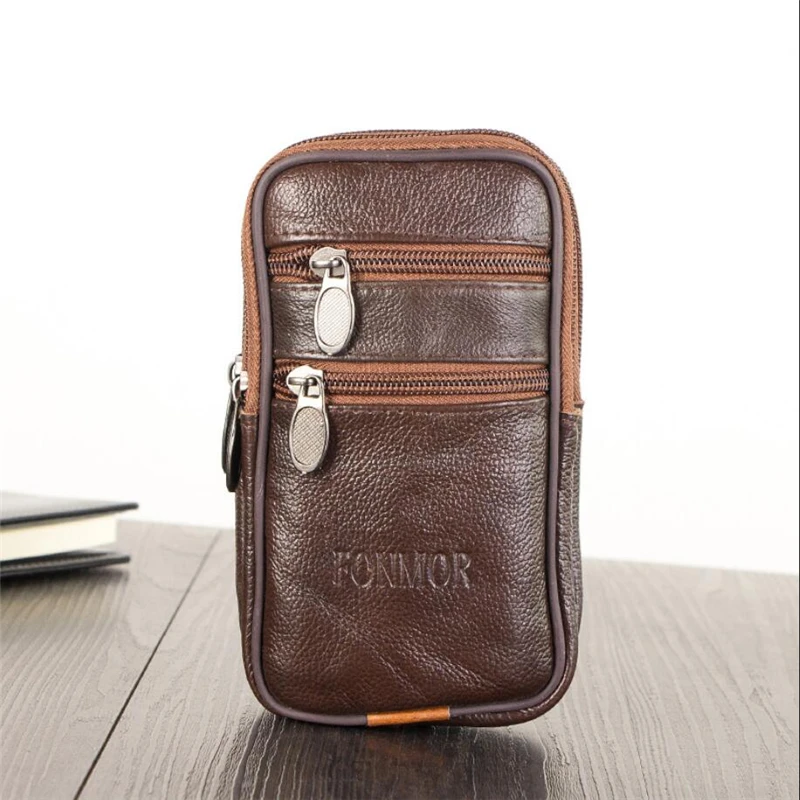 

2019 Hot outdoor leisure men's new small pockets pu Leather zipper phone bag