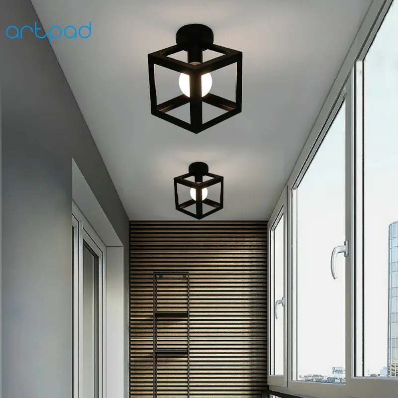 Винтаж Лофт черный железной клетке светодиодный потолочный светильник ...