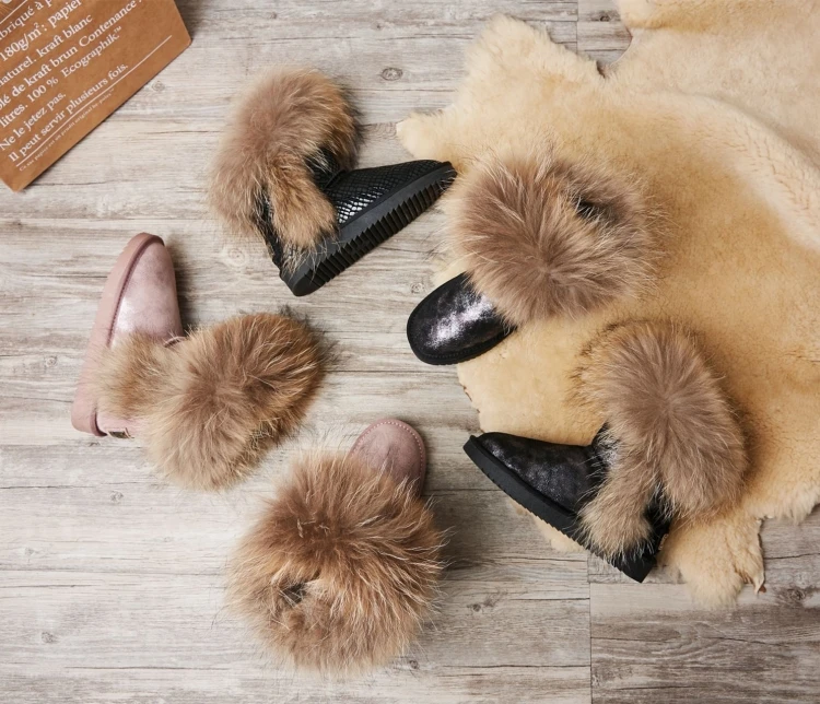 G& Zaco/Роскошные зимние ботинки с натуральным лисьим мехом; женские ботинки из натуральной кожи; Средний теленок; водонепроницаемые ботинки из коровьей кожи с натуральным мехом