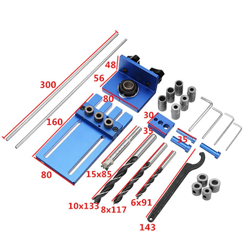 Синий 3 в 1 отверстие локатор 08450 алюминиевый сплав дюбель джиг набор деревянный дюбель бурения положение джиг для DIY деревообрабатывающий инструмент