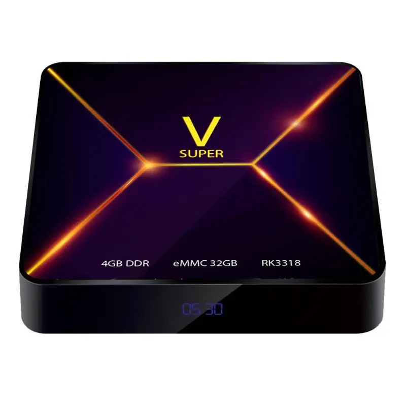 

Super V Android 9.0 Set Top Box 4GB+32GB Quad Core Rockchip 3318 4K 2.4G WIFI BT 4.0 DC Input 5V/2A TV Box 100x100x17mm