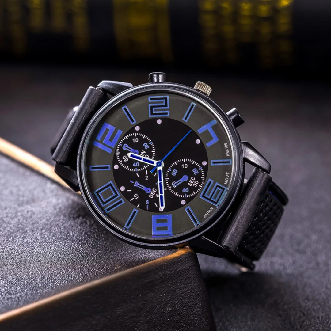 Top Brand Men's Watches Silicone Strap Large Number Quartz Watch Fashion Casual Sports Wristwatches Clock Hours Wrist Watch
