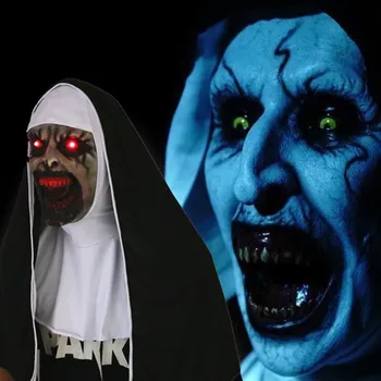 

LED Light The Horror Mask Cosplay Valak Scary Latex Masks With Headscarf Full Face Helmet Halloween Party Props