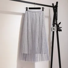 Новое поступление, плиссированная юбка с кисточками и сеткой, Женская длинная юбка, одежда
