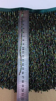 

15cm width pearl fringe dark green beaded lace garment dress for wedding dress decoration Lace Trims ornaments YG-05