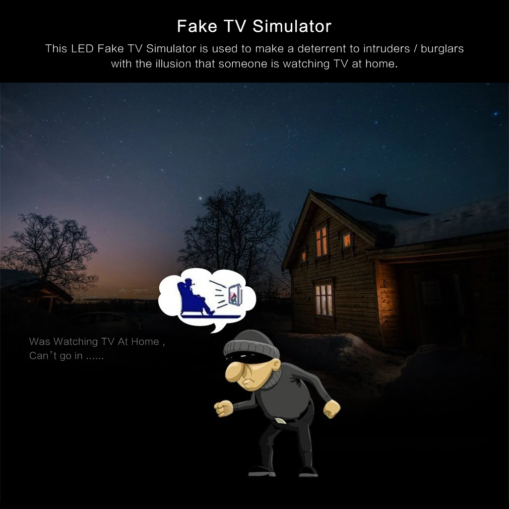 TV Simulator Dummy Fake TV Simulator Anti-Burglar Home Security Tool Burglar Deterrent With Timer And Light Sensor EU Plug wall night light