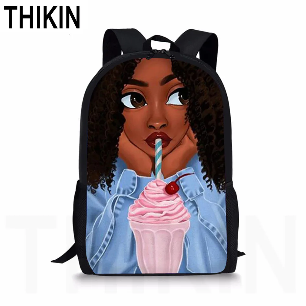 

THIKIN Sloth School Bags Backpack Girls African Black Girls Schoolbag Teenager Girls Beauty Backpacks Children Bookbag Mochila