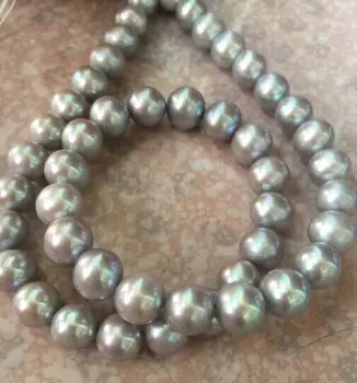

gorgeous 10-11mmsouth sea round silver grey pearl necklace 18inch 14k/20