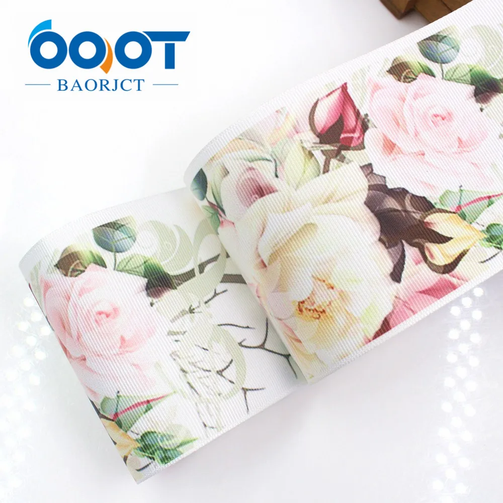 

1005 - 3 inch 75mm flowers Printed grosgrain ribbon , 10 yards DIY handmadeHair accessories Material wedding gift wrap