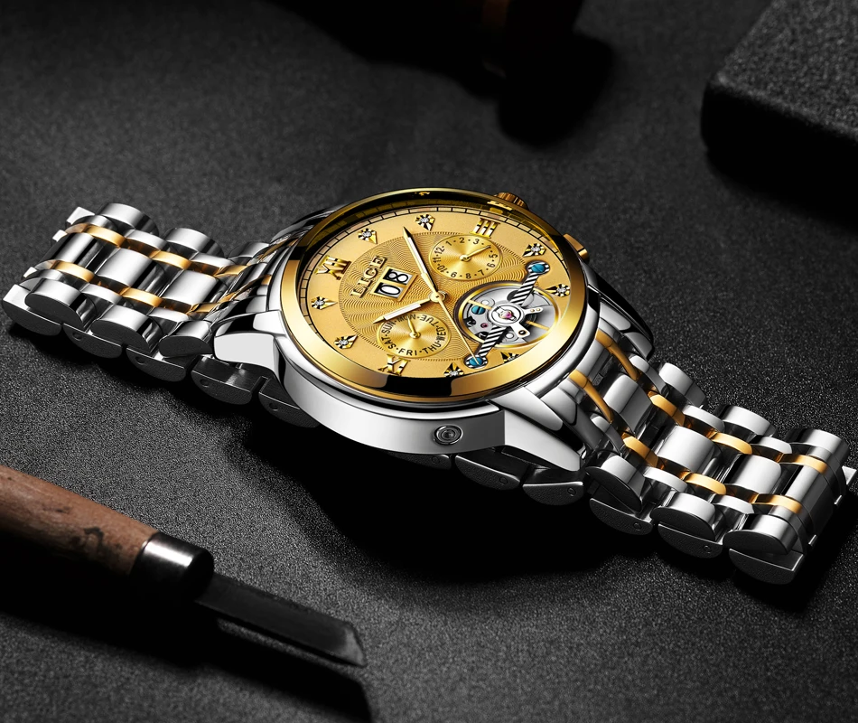 LIGE Men luxury Automatic Mechanical Watch Classic Business Watch Men Tourbillon Waterproof Men Wristwatch Relogio Masculino+Box