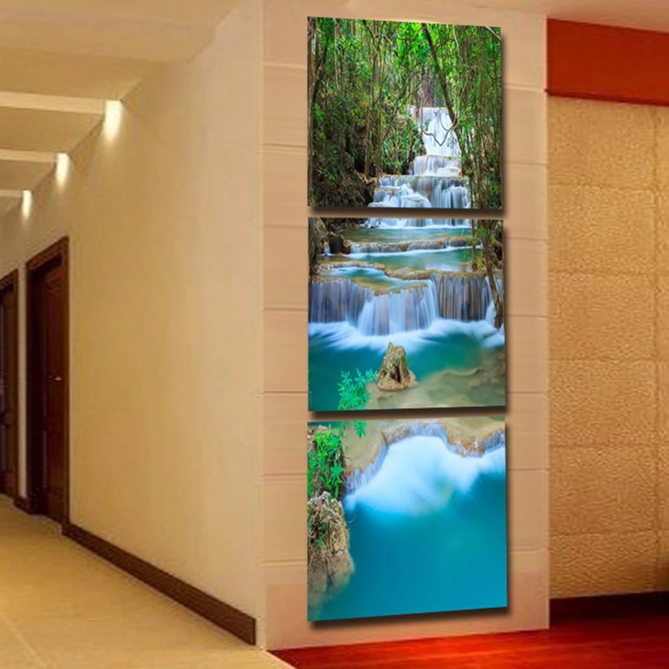 Modular-Canvas-Wall-Art-HD-Prints-Pictures-Home-Decor-3-Pieces-Landscape-Waterfall-Posters-Forest-Trees