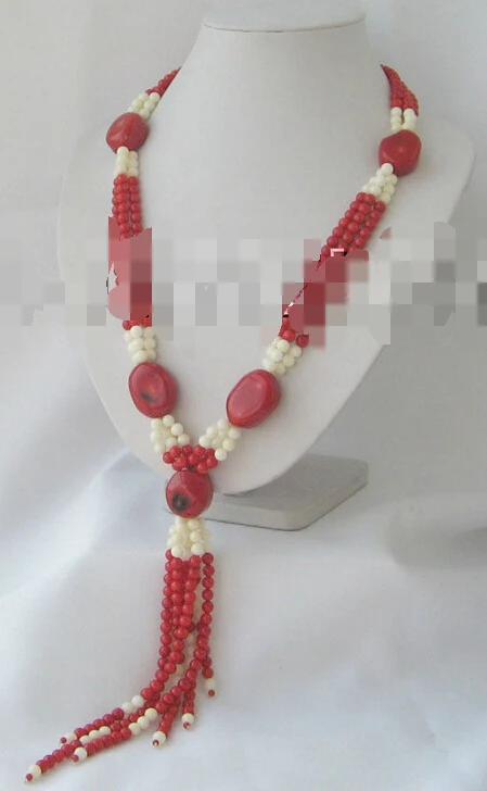 

Jewelr 006166 Beautiful 25" 6mm - 22mm natural white and red coral necklace