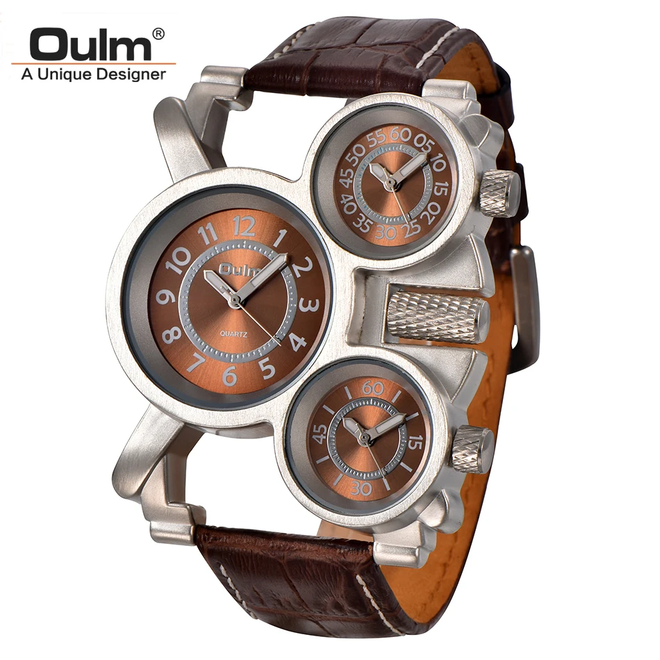Oulm Mens Watches Top Brand Luxury Famous Tag Men's Military Wrist Watch 3 Time Zone Male Clock Leather Quartz Watch Man Oulm Mens Watches Top Brand Luxury Famous Tag Men's Military Wrist Watch 3 Time Zone Male Clock Leather Quartz Watch Man