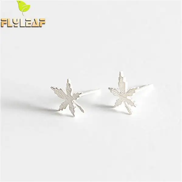 

Flyleaf 925 Sterling Silver Matte Maple Leaf Stud Earrings For Women Prevent Allergy Personality Fashion Jewellery