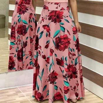 

Autumn Elegant Women's Vintage Floral Print Patchwork High Waist Boho Party Short Sleeves Long Plus Size 2019 aa05