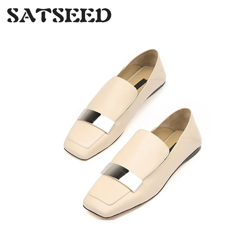

Autumn and Summer 2019 Leather Lazy Stepping on Fisherman's Flat Bottom Metal Square Head Shoes