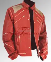 Rare Classic MJ MICHAEL JACKSON CUSTOM Classic Beat It MV Red Zipper Leather Jacket 1
