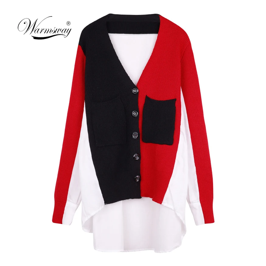 

Sweet Plus Size Color Block Pockets Cardigan 2019 New Spring Shrug Women Cardigan Button Coat Knit Tops Runway Outwear C-063