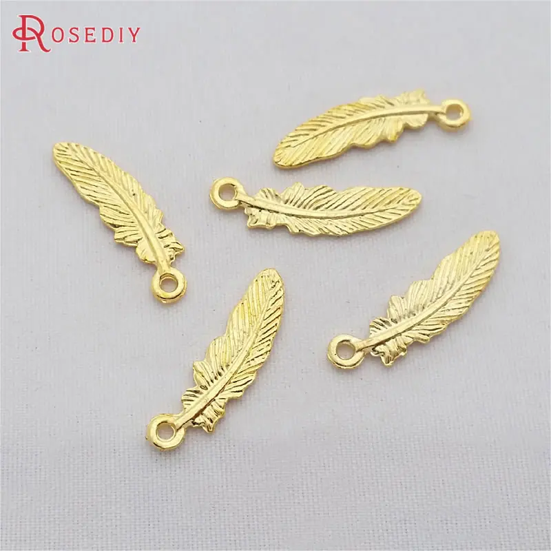 Gold Color Plated 29310) 100 шт 22x6 мм позолоченные ПЕРЬЯ из цинкового сплава Подвески Diy ювелирных изделий Аксессуары оптом - Окраска металла: Gold Color Plated