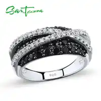 SANTUZZA シルバーリング女性のための 925 スターリングシルバー天然黒石高級古典人格ユニークなリングファッションジュエリー