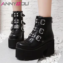 ANNYMOLI Fall Motorcycle Boots Women Buckle Platform Square High Heel Ankle Boots Rivets Zipper Shoes Lady Winter Big Size 33-46 ANNYMOLI Fall Motorcycle Boots Women Buckle Platform Square High Heel Ankle Boots Rivets Zipper Shoes Lady Winter Big Size 33-46
