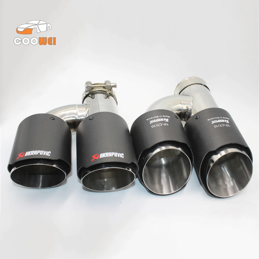 

2 PCS Left + Right Akrapovic Auto universal Quad Exhaust End Tips Carbon fiber Dual Exhaust Pipe